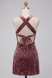 Vestido de cóctel corto de terciopelo Burnout Bodycon Bodycon Halter