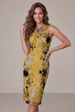 Vestido de invitado de invitado midi floral color enfundado amarillo pelirrojo