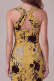 Vestido de invitado de invitado midi floral color enfundado amarillo pelirrojo