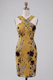 Vestido de invitado de invitado midi floral color enfundado amarillo pelirrojo