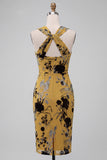 Vestido de invitado de invitado midi floral color enfundado amarillo pelirrojo