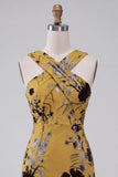 Vestido de invitado de invitado midi floral color enfundado amarillo pelirrojo