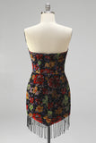 Vestido mini de bienvenida a casa negro bodycon tirantes florales con flecos