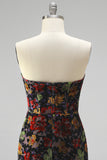 Vestido mini de bienvenida a casa negro bodycon tirantes florales con flecos