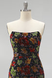 Vestido mini de bienvenida a casa negro bodycon tirantes florales con flecos