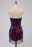 Vestido mini de bienvenida a casa negro bodycon tirantes florales con flecos