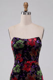 Vestido mini de bienvenida a casa negro bodycon tirantes florales con flecos