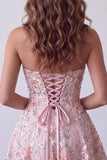 Vestido corto de bienvenida corto de bienvenida con bordado floral sin tirantes Línea A sin tirantes