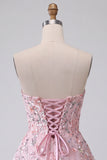 Vestido corto de bienvenida corto de bienvenida con bordado floral sin tirantes Línea A sin tirantes
