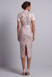 Vestido de madre de la novia, vestido midi de manga corta de escote cuadrado rosa claro