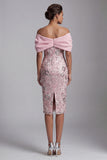 Vestido de madre de la novia con funda rosa claro sobre el hombro