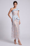 Vestido de madre de novia, vestido de madre de novia de vaina azul claro de un hombro