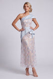 Vestido de madre de novia, vestido de madre de novia de vaina azul claro de un hombro
