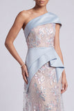 Vestido de madre de novia, vestido de madre de novia de vaina azul claro de un hombro