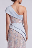 Vestido de madre de novia, vestido de madre de novia de vaina azul claro de un hombro