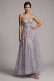 Vestido largo de madre de la novia de tirantes de línea A lila