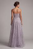 Vestido largo de madre de la novia de tirantes de línea A lila
