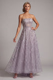 Vestido largo de madre de la novia de tirantes de línea A lila