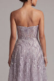 Vestido largo de madre de la novia de tirantes de línea A lila