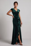 Vestido de manga sirena asimétrica asimétrica de mangas verde oscuro con volantes