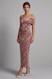 Vestido de Madre de la Novia de terciopelo Desert Rose Asymmetric, de un solo hombro fruncido