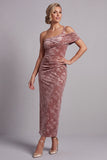 Vestido de Madre de la Novia de terciopelo Desert Rose Asymmetric, de un solo hombro fruncido