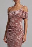 Vestido de Madre de la Novia de terciopelo Desert Rose Asymmetric, de un solo hombro fruncido