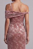Vestido de Madre de la Novia de terciopelo Desert Rose Asymmetric, de un solo hombro fruncido
