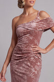 Vestido de Madre de la Novia de terciopelo Desert Rose Asymmetric, de un solo hombro fruncido
