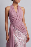 Wisteria Chiffon Necker de cuello halter Lentejuelas Frugadas Cuerda de Sirena Vestido de Madre de la Novia con drapeado