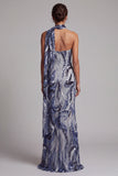 Lentejuelas azul marino, sirena de cuello alto, vestido largo de madre de la novia con cuentas