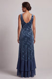 Vestido de madre de la novia asimétrico de Madre de la novia azul marino azul marino con cuello bateau oscuro y jacquard