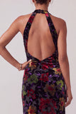 Vestido largo de madre de la novia con escote de terciopelo húper y vaina arrugada
