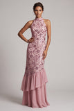 Vestido de madre de novia vintage malva con volantes con volantes, funda sin espalda, largo vestido de madre de novia