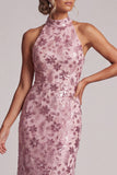 Vestido de madre de novia vintage malva con volantes con volantes, funda sin espalda, largo vestido de madre de novia