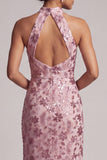 Vestido de madre de novia vintage malva con volantes con volantes, funda sin espalda, largo vestido de madre de novia