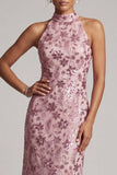Vestido de madre de novia vintage malva con volantes con volantes, funda sin espalda, largo vestido de madre de novia