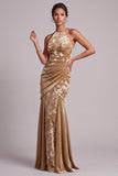 Vestido largo de sirena de sirena con cuello de terciopelo champán y largo de la novia con drapeado