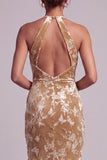Vestido largo de sirena de sirena con cuello de terciopelo champán y largo de la novia con drapeado
