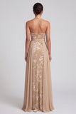 Vestido largo de madre de la novia Jacquard con escote húlter de terciopelo champán