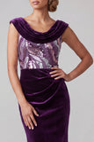 Vestido de madre de la novia de terciopelo ciruela, cuello capucho