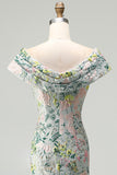Vestido largo de madre de la novia, vestido largo de jacquard floral floral descubierto