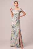 Vestido largo de madre de la novia, vestido largo de jacquard floral floral descubierto