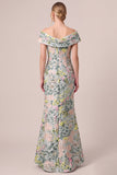 Vestido largo de madre de la novia, vestido largo de jacquard floral floral descubierto
