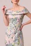 Vestido largo de madre de la novia, vestido largo de jacquard floral floral descubierto
