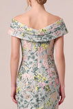 Vestido largo de madre de la novia, vestido largo de jacquard floral floral descubierto