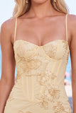 Corsé amarillo bodycon bordado floral Vestido corto de bienvenida con encaje en la espalda