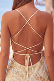 Vestido corto de bienvenida a casa con corredores finos de bodycon alfiletes y cuentas de albaricoque