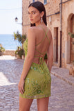 Vestido corto de bienvenida a casa con corredores finos de bodycon alfiletes y cuentas de albaricoque