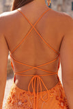 Vestido corto de bienvenida a casa con corredores finos de bodycon alfiletes y cuentas de albaricoque